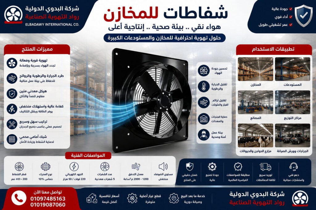 شفاطات للمخازن | أفضل أنظمة تهوية المستودعات وحماية البضائع من الحرارة والرطوبة